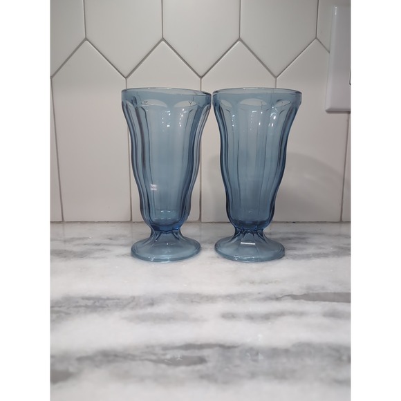 Anchor Hocking Blue Glasses, Milkshake Glasses, Ice Cream Float Glasses Set of 2 - Picture 1 of 9